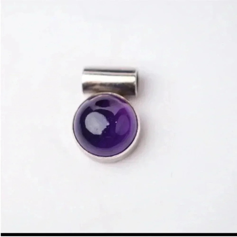 Vintage Amethyst Cabochon Pendant in 925 Sterling Silver - February Birthstone - Picture 9 of 16